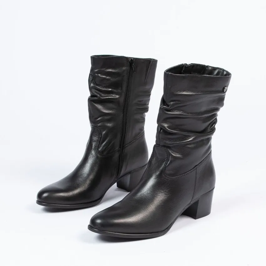 No Stress Zwarte leren laarzen met hak^DAMES Laarzen