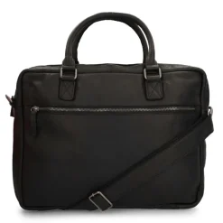 Manfield Zwarte leren laptoptas^ Laptoptassen
