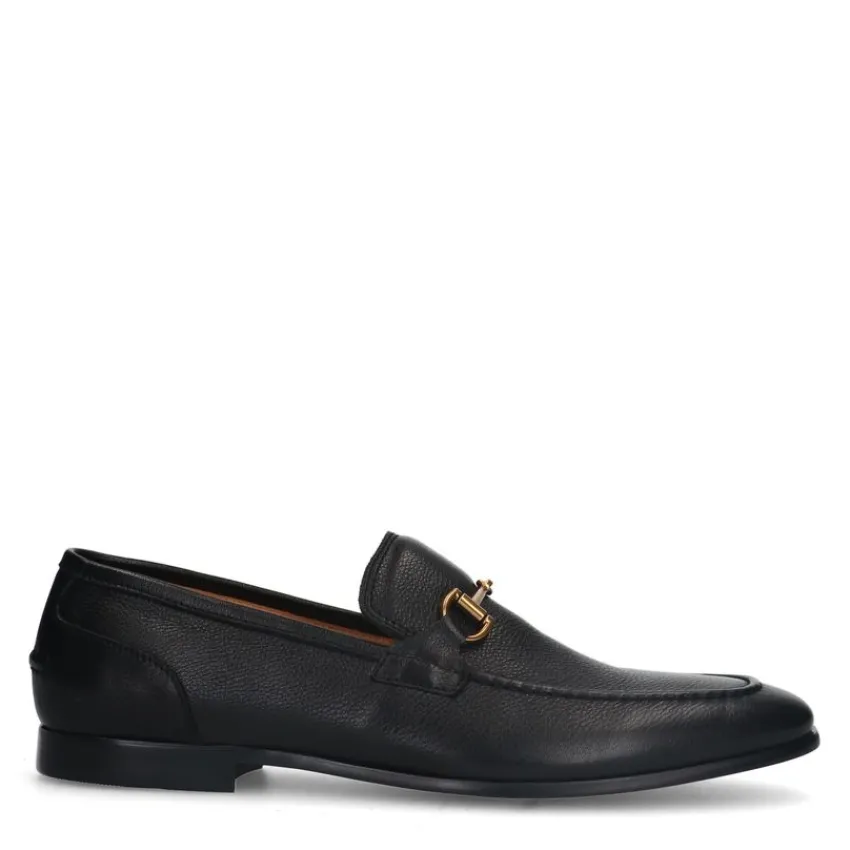 Manfield Zwarte leren loafers^Heren Loafers