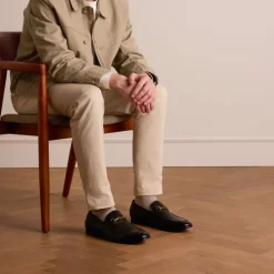 Manfield Zwarte leren loafers^Heren Loafers