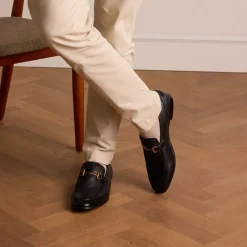 Manfield Zwarte leren loafers^Heren Loafers