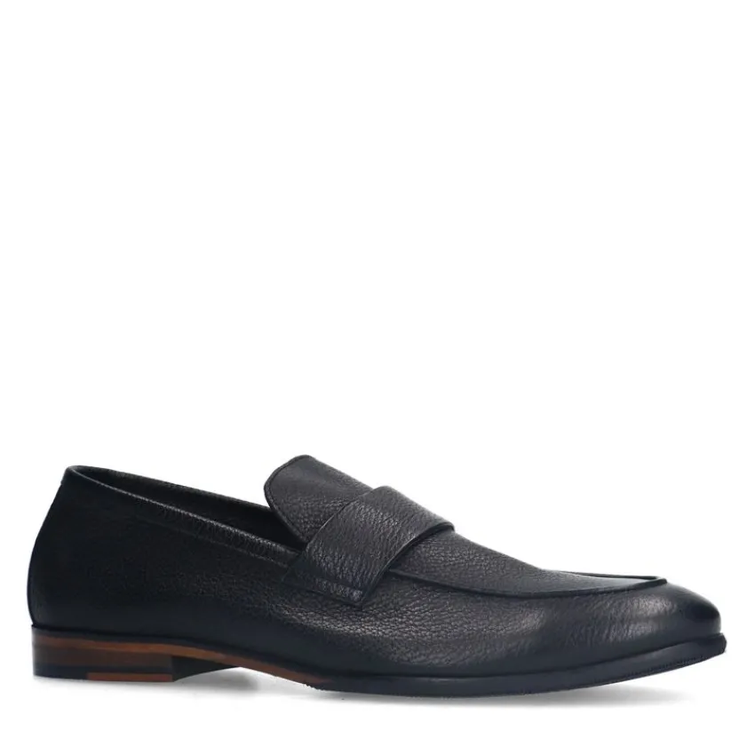 Manfield Zwarte leren loafers^Heren Loafers