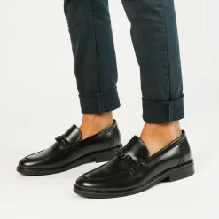 Manfield Zwarte leren loafers^Heren Loafers