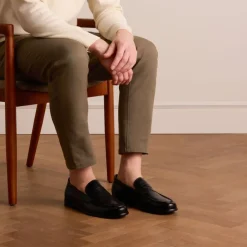 Manfield Zwarte leren loafers^Heren Loafers