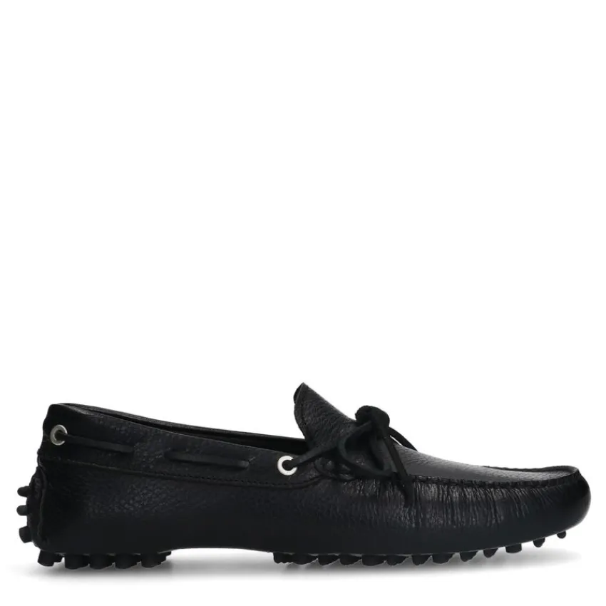 Manfield Zwarte leren loafers^Heren Loafers