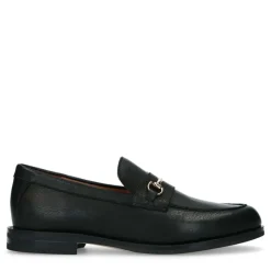 Manfield Zwarte leren loafers met goudkleurig detail^DAMES Loafers