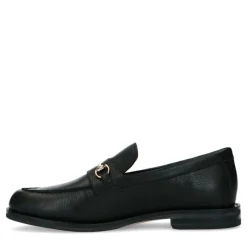 Manfield Zwarte leren loafers met goudkleurig detail^DAMES Loafers