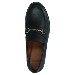 Manfield Zwarte leren loafers met goudkleurig detail^DAMES Loafers
