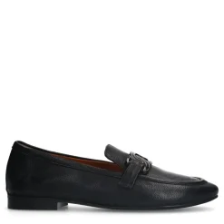 Manfield Zwarte leren loafers met detail^DAMES Loafers