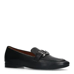 Manfield Zwarte leren loafers met detail^DAMES Loafers