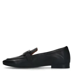 Manfield Zwarte leren loafers met detail^DAMES Loafers