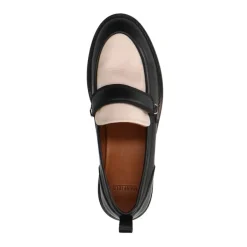 Manfield Zwarte leren loafers met witte details^DAMES Loafers