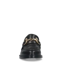 Manfield Zwarte leren loafers met goudkleurige chain^DAMES Loafers