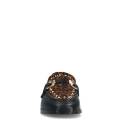 Manfield Zwarte leren loafers met details^DAMES Loafers