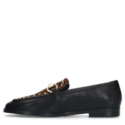 Manfield Zwarte leren loafers met details^DAMES Loafers