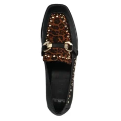 Manfield Zwarte leren loafers met details^DAMES Loafers