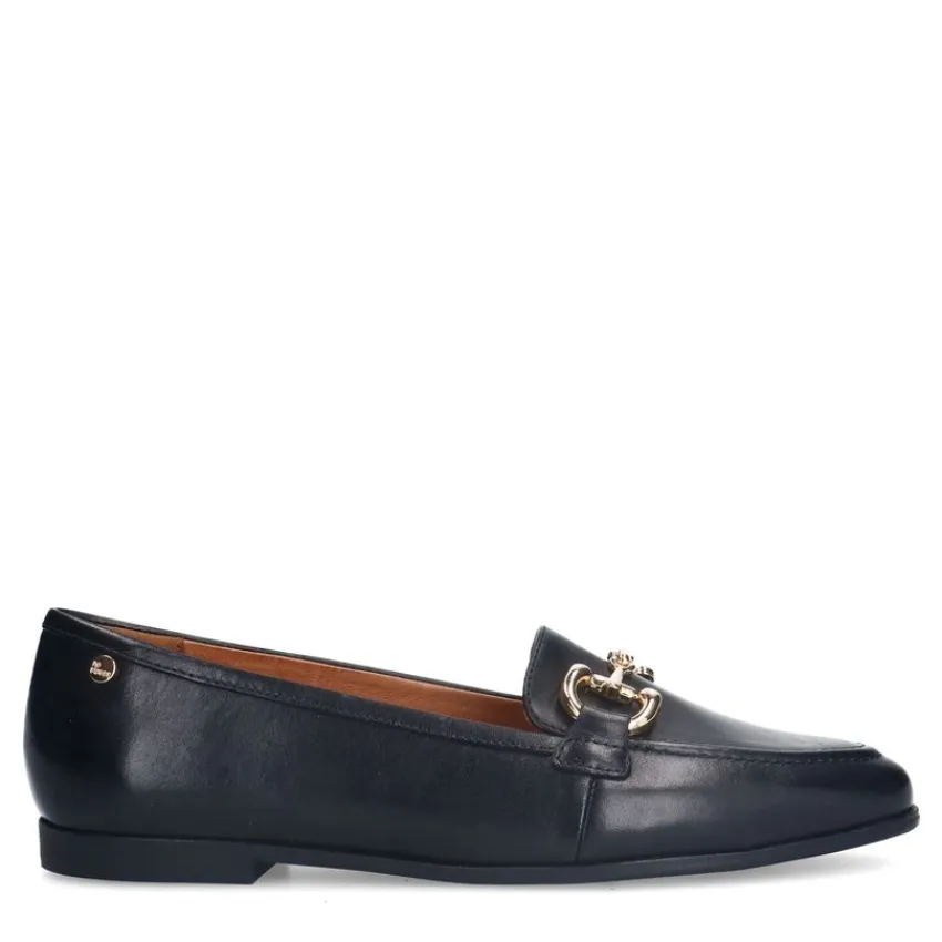 No Stress Zwarte leren loafers met gouden chain^DAMES Loafers