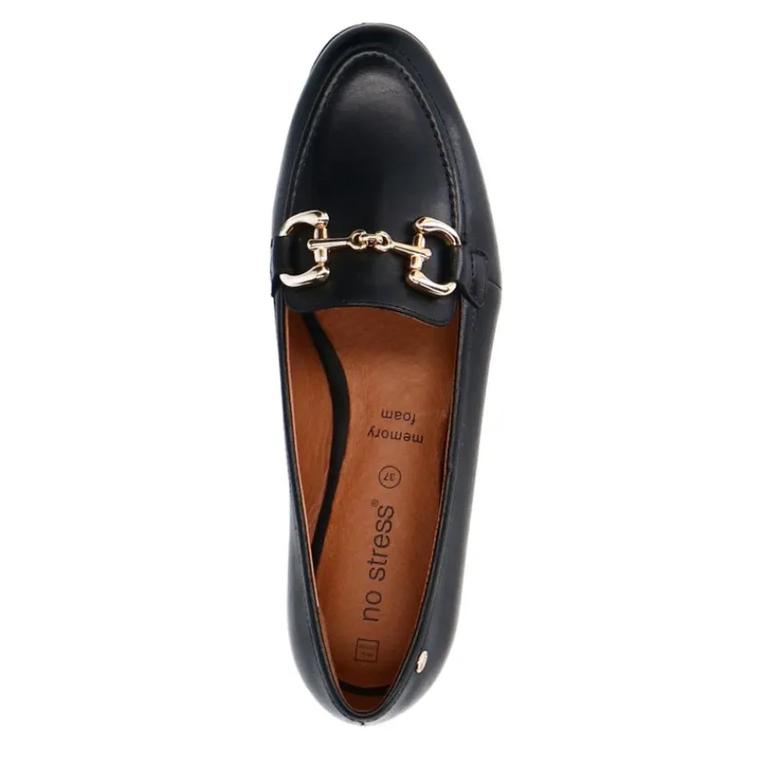 No Stress Zwarte leren loafers met gouden chain^DAMES Loafers