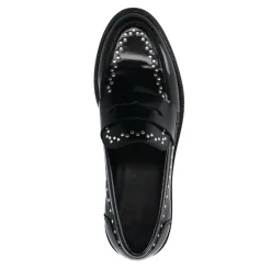 Manfield Zwarte leren loafers met zilverkleurige studs^DAMES Loafers