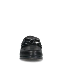 Manfield Zwarte leren loafers met vierkanten chain^DAMES Loafers