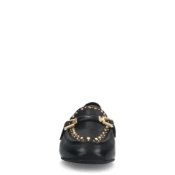 Manfield Zwarte leren loafers met goudkleurige studs^DAMES Loafers