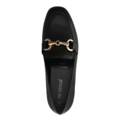 No Stress Zwarte leren loafers met goudkleurig detail^DAMES Loafers