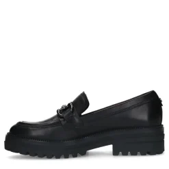 No Stress Zwarte leren loafers met zilverkleurig detail^DAMES Loafers