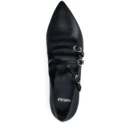 Manfield Zwarte leren loafers met hak^DAMES Loafers