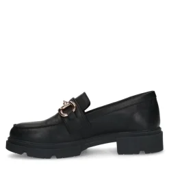 Manfield Zwarte leren loafers met goudkleurig detail^DAMES Loafers