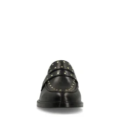Manfield Zwarte leren loafers met goudkleurige studs^DAMES Loafers