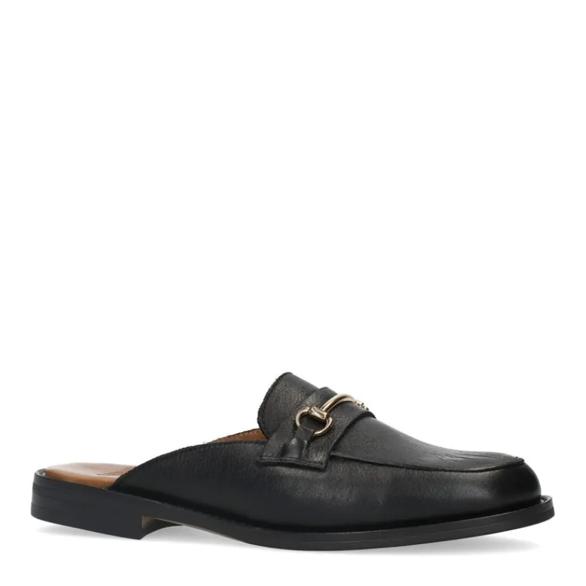 Manfield Zwarte leren muiltjes^DAMES Loafers