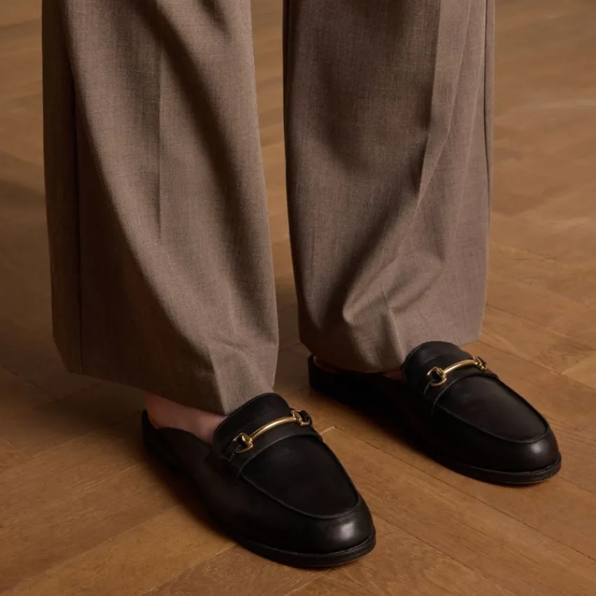 Manfield Zwarte leren muiltjes^DAMES Loafers