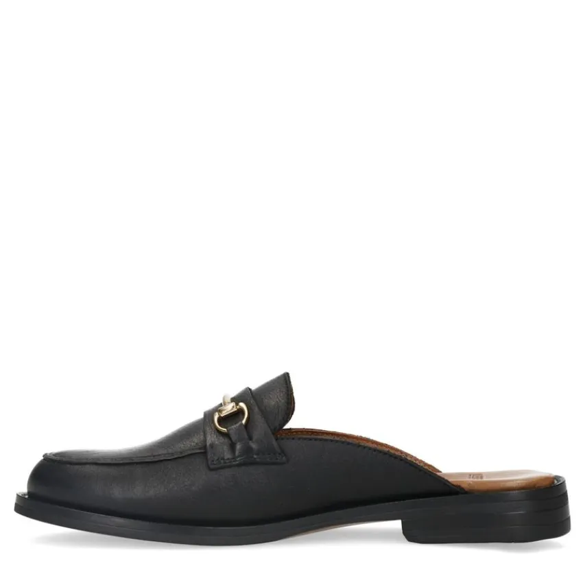 Manfield Zwarte leren muiltjes^DAMES Loafers