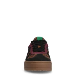 Manfield Zwarte leren panter sneakers^DAMES Sneakers