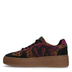 Manfield Zwarte leren panter sneakers^DAMES Sneakers