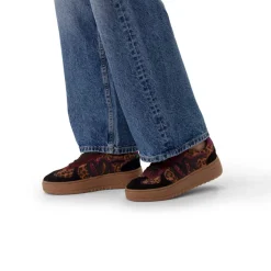 Manfield Zwarte leren panter sneakers^DAMES Sneakers