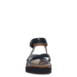 Manfield Zwarte leren plateau sandalen met gespsluiting^DAMES Sandalen
