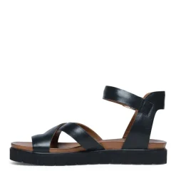 Manfield Zwarte leren plateau sandalen met gespsluiting^DAMES Sandalen