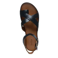 Manfield Zwarte leren plateau sandalen met gespsluiting^DAMES Sandalen