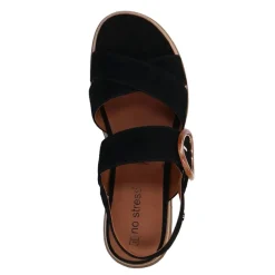 No Stress Zwarte leren plateau sandalen met gesp^DAMES Sandalen
