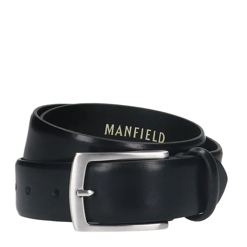 Manfield Zwarte leren riem^ Riemen