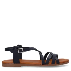 Manfield Zwarte leren sandalen^DAMES Sandalen