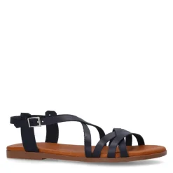 Manfield Zwarte leren sandalen^DAMES Sandalen