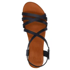 Manfield Zwarte leren sandalen^DAMES Sandalen