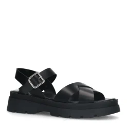 Manfield Zwarte leren sandalen^DAMES Sandalen