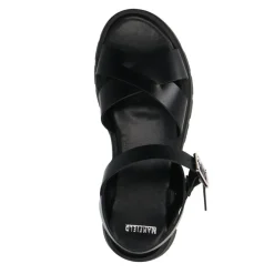 Manfield Zwarte leren sandalen^DAMES Sandalen