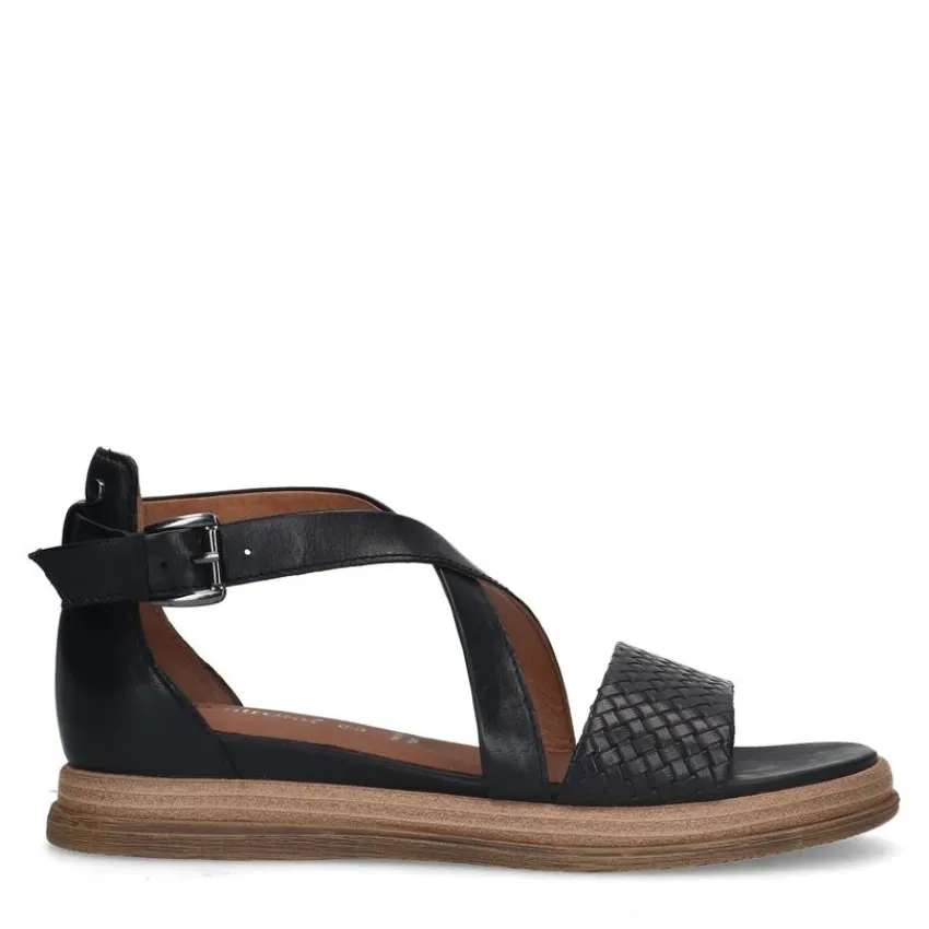 No Stress Zwarte leren sandalen^DAMES Sandalen