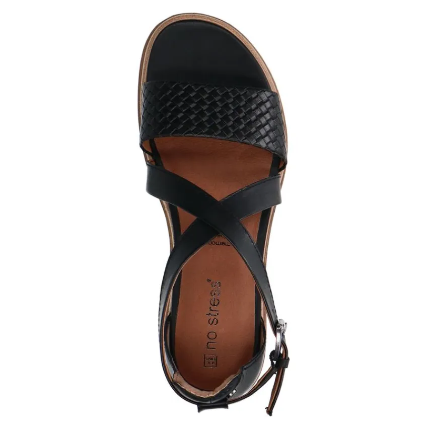 No Stress Zwarte leren sandalen^DAMES Sandalen