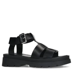 Manfield Zwarte leren sandalen^DAMES Sandalen