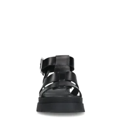 Manfield Zwarte leren sandalen^DAMES Sandalen
